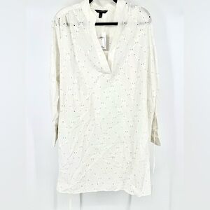 Banana Republic White Eyelet Long Sleeve Cotton Dress Lined